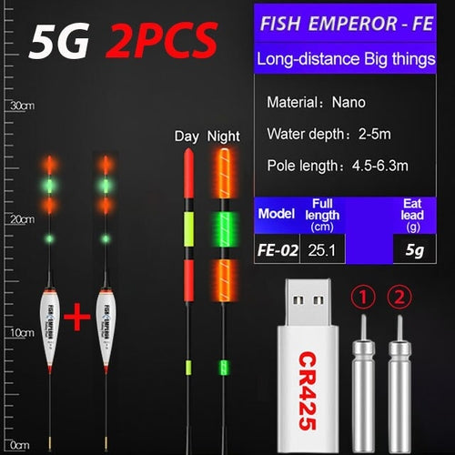 2023 New 2Pcs Fishing Float Set 3g/5g/7g/10g/13g/15g/20g Led Luminous