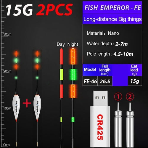 2023 New 2Pcs Fishing Float Set 3g/5g/7g/10g/13g/15g/20g Led Luminous