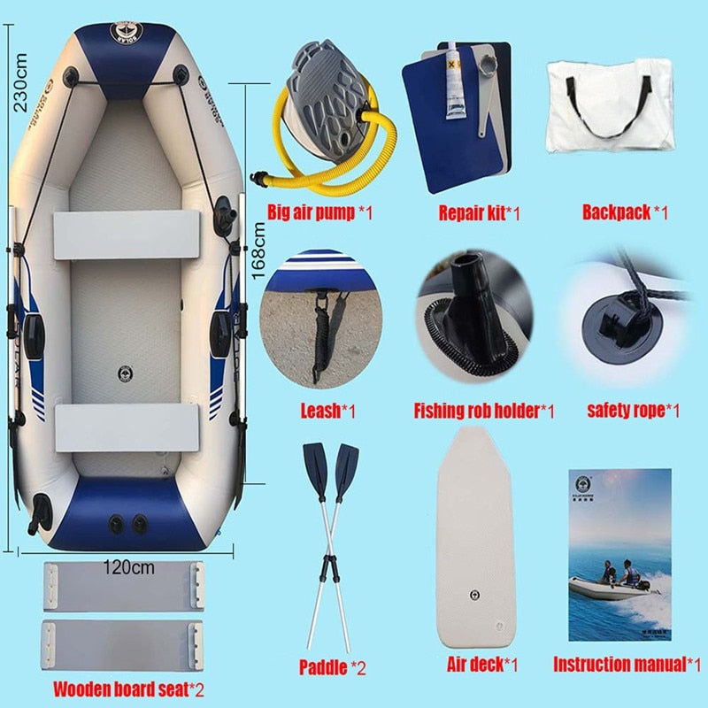 3 Person 230 Cm Inflatable Fishing Boat Rowing Kayak Canoe Hovercraft