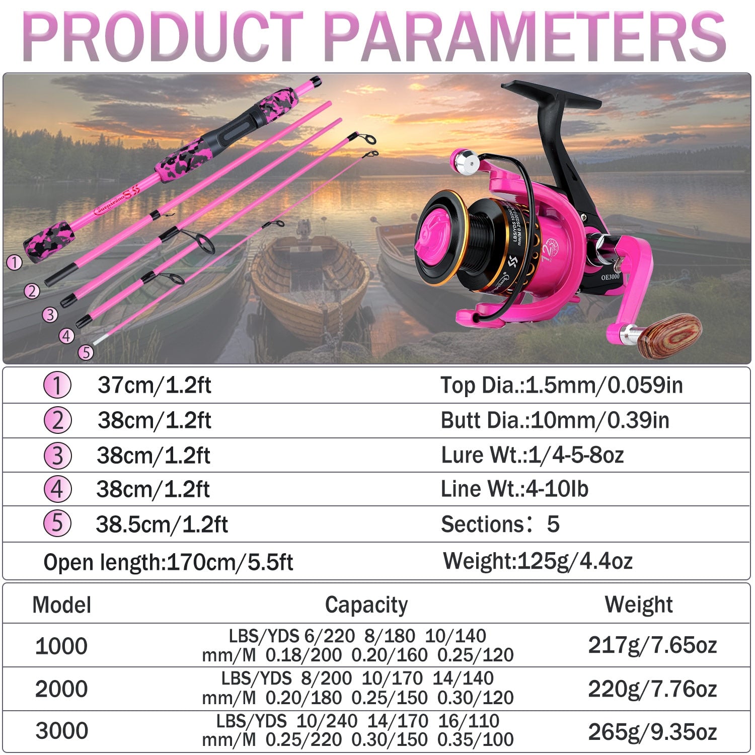 Sougayilang Portable 5 Sections Fishing Rod