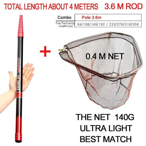 BAKAWA 3m 4m Fishing Hand Net Fly Folding Telescopic High Carbon Rock