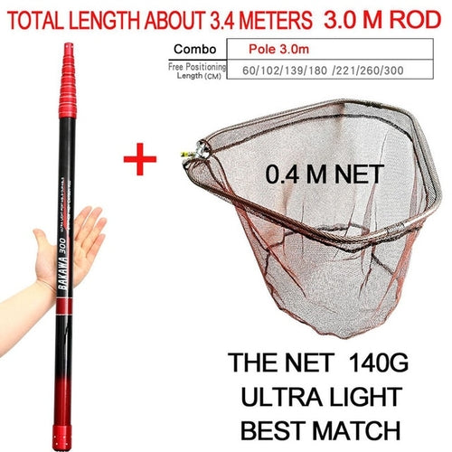 BAKAWA 3m 4m Fishing Hand Net Fly Folding Telescopic High Carbon Rock