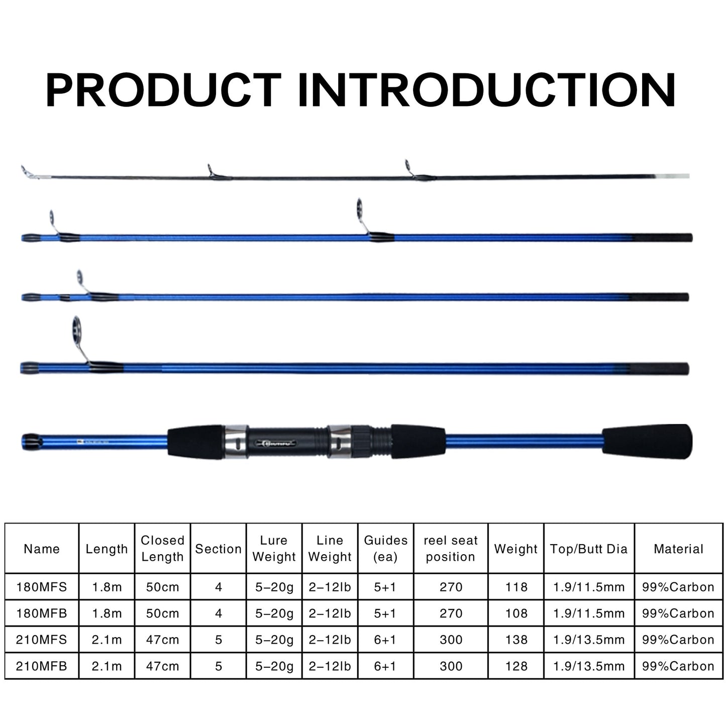 Spinning Travel Carbon  Section Fishing Rods