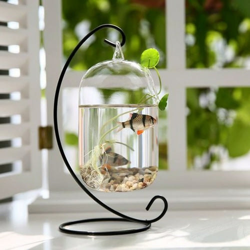 Clear Round Shape Hanging Glass Fish Tank Flower