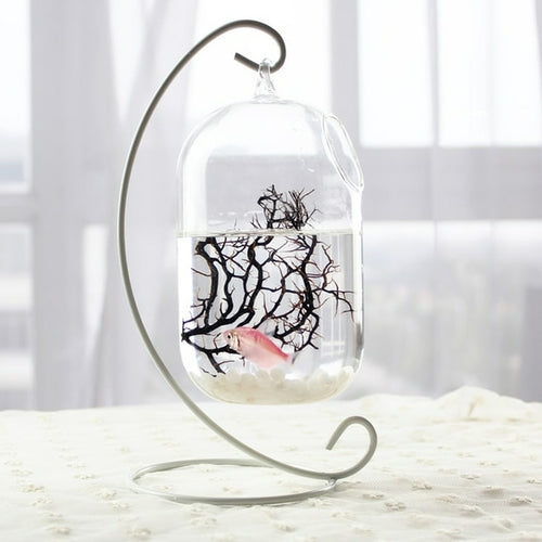 Clear Round Shape Hanging Glass Fish Tank Flower