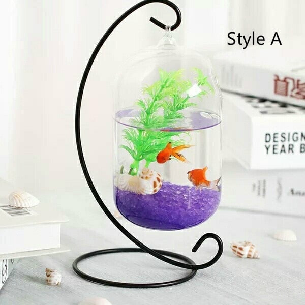 Clear Round Shape Hanging Glass Fish Tank Flower