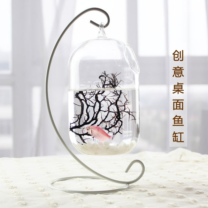 Clear Round Shape Hanging Glass Fish Tank Flower