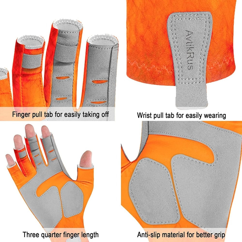 Aventik Upf 50+ Fishing Gloves- Fingerless Sun Protection Fishing