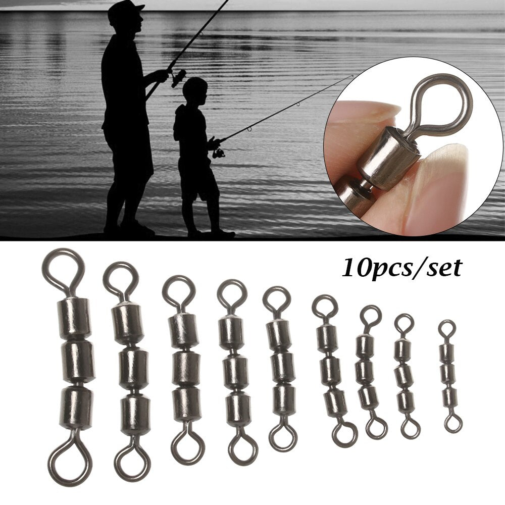 10pcs/set Portable Rolling Triple Fishing Swivels