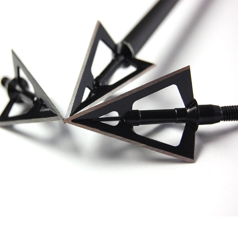 3/6/12/24/60pcs Broadheads Hunting 3 Blades Arrowheads Black Tip Steel