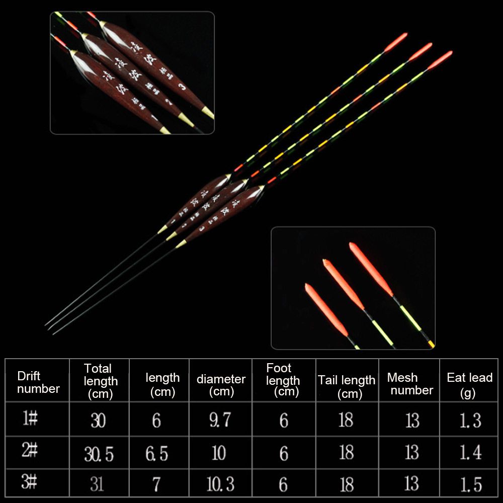 3pcs Fishing Float Wood Fluorescent High Sensitivity