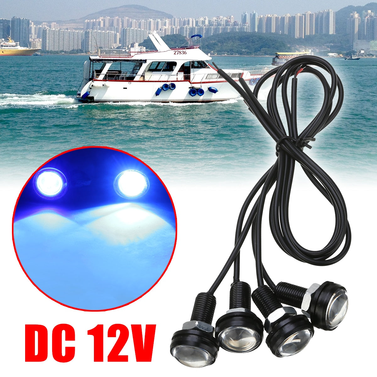 4PCS Blue LED Boat Light 12V 3W