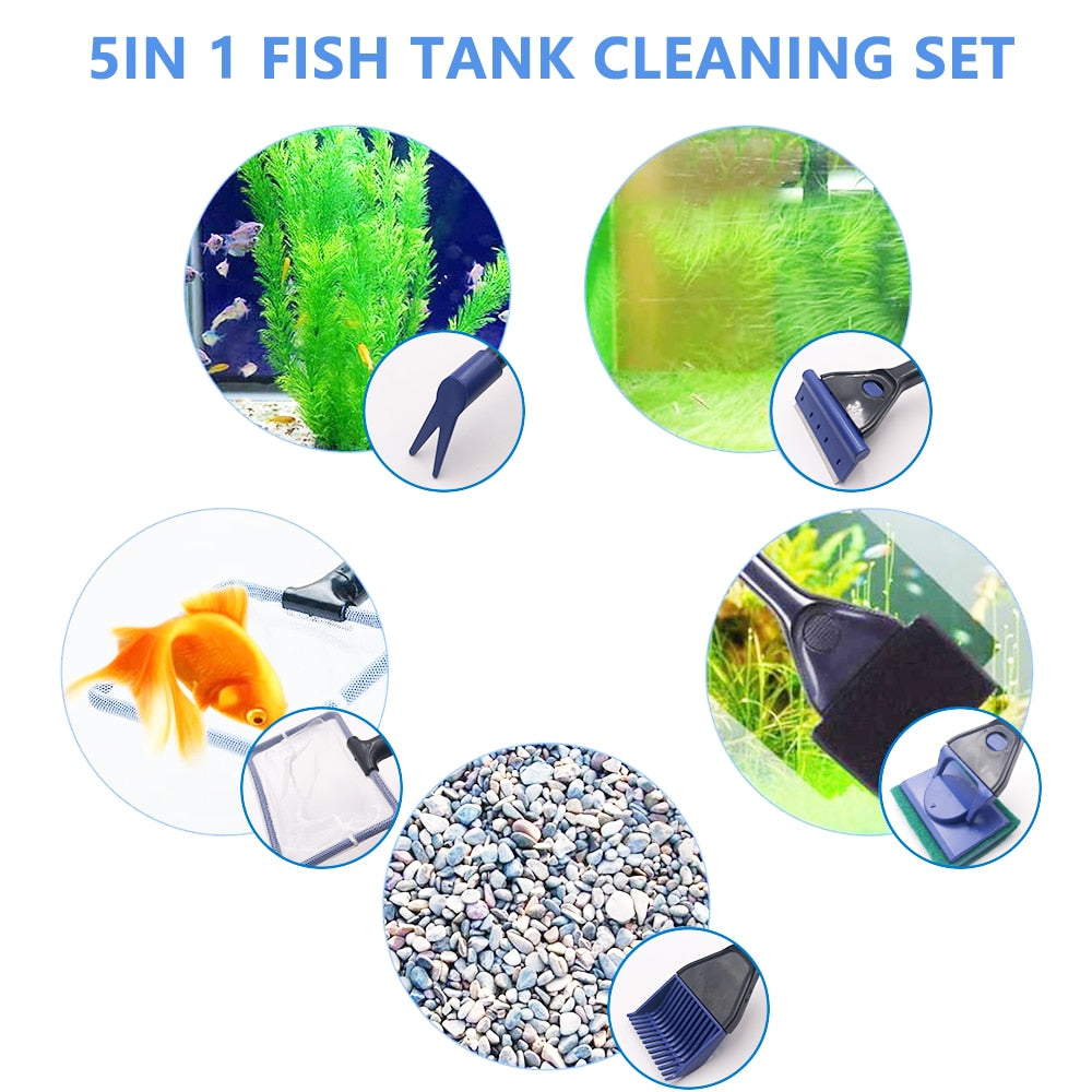 5 In 1 Aquarium Cleaning Tools Aquarium Tank Clean Set Fish Net Gravel