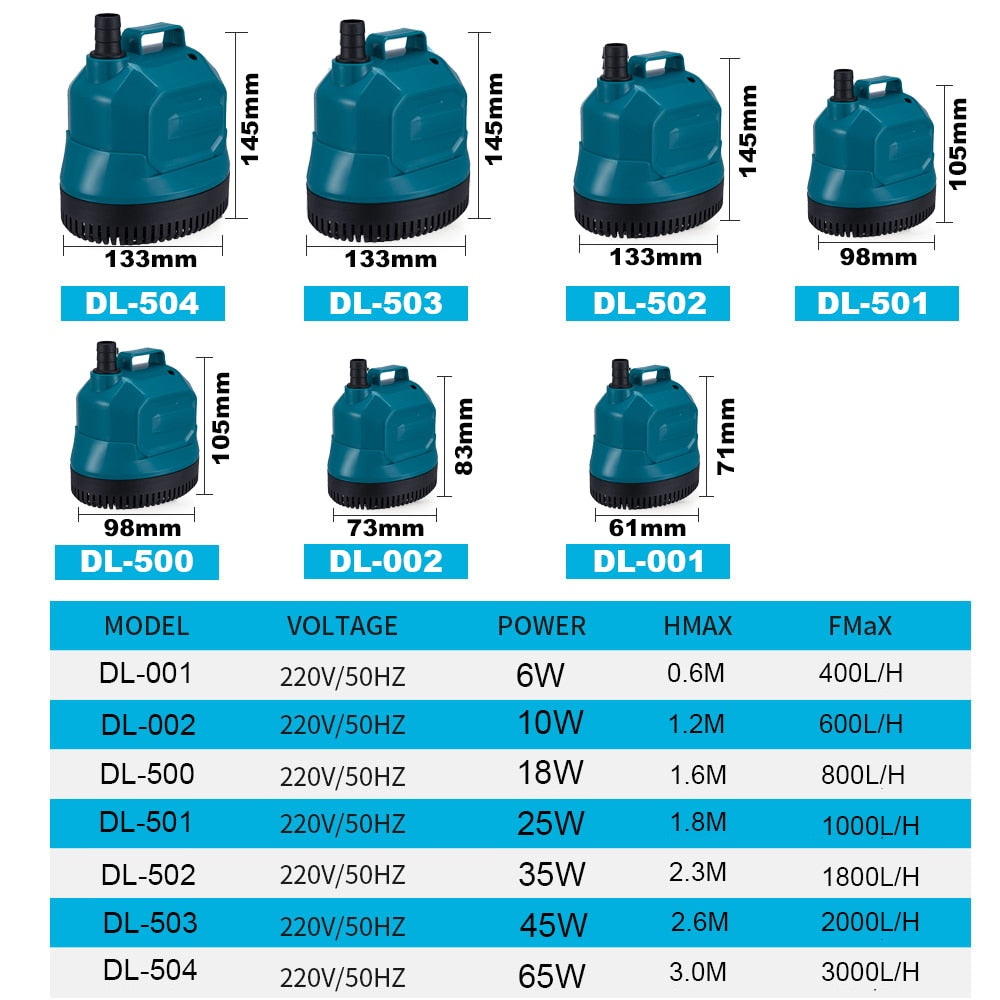 6/10/18/25/35/45/65W Submersible Water Pump 220V Aquarium Fish Pond