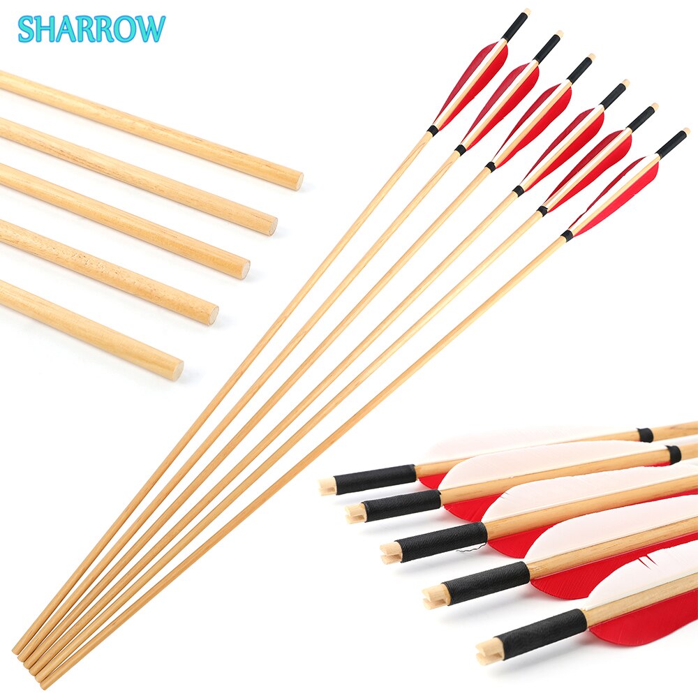 6/12/24pcs 31.5 Inch Wooden Arrows Diameter 8mm