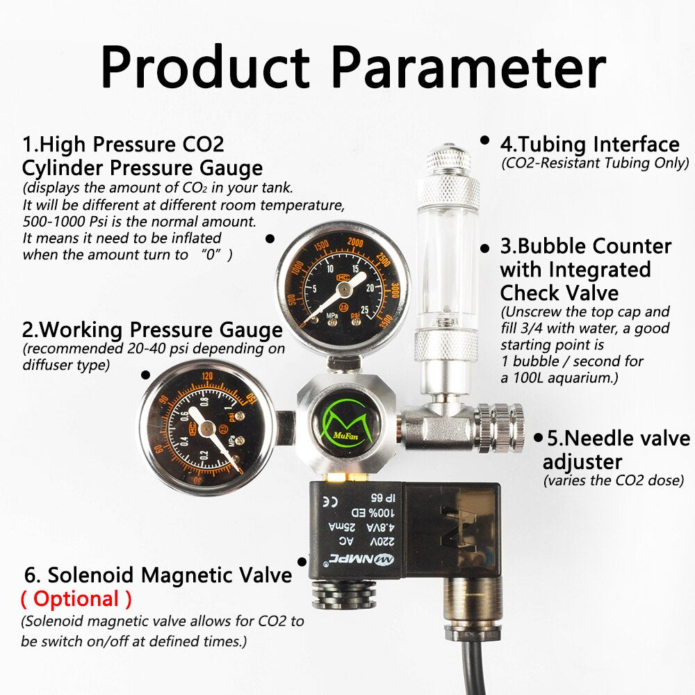 Dual Stage Co2 Regulators With Integrated Solenoid Valve For Aquariums