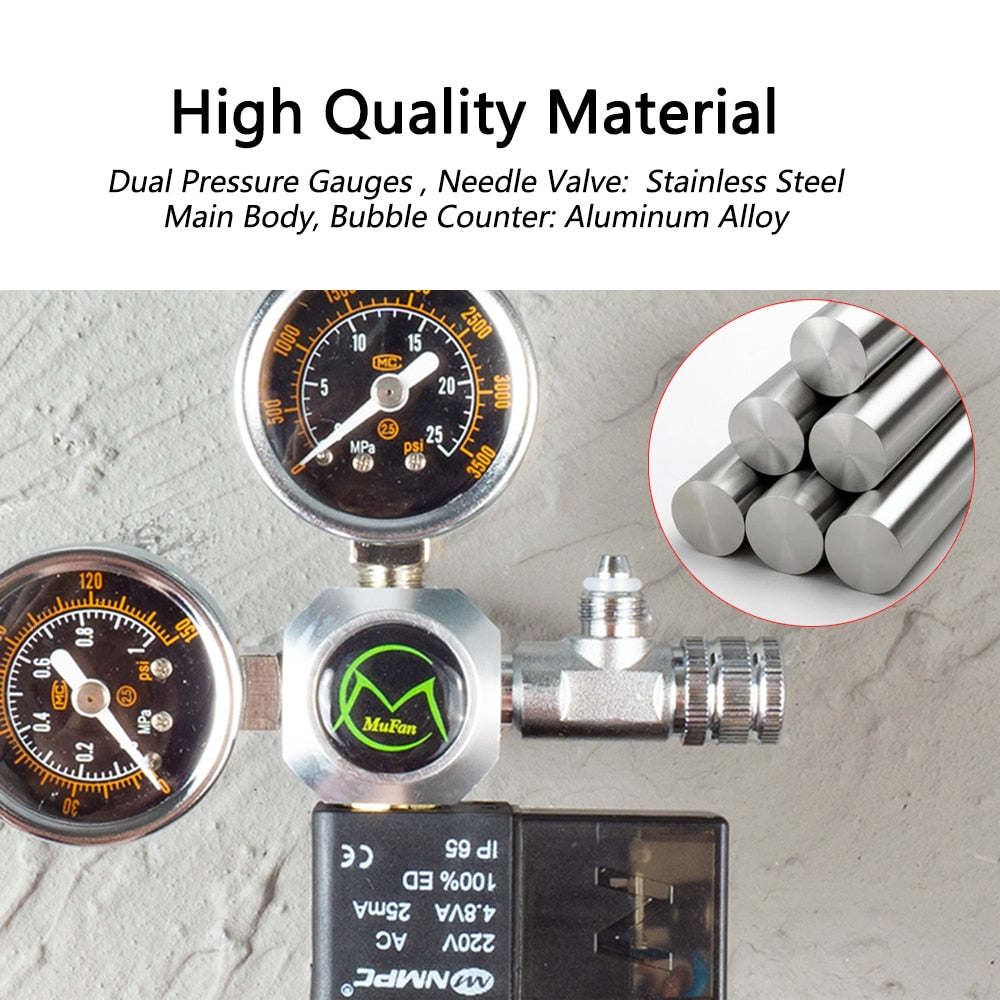 Dual Stage Co2 Regulators With Integrated Solenoid Valve For Aquariums