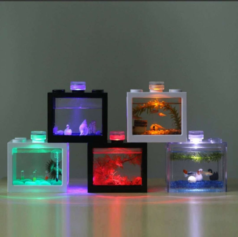 Mini Fish Tank Betta Mini Aquarium Creative Building Block Home Office