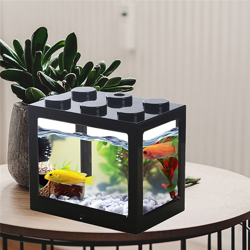 Mini Fish Tank Betta Mini Aquarium With Led Light Creative Building