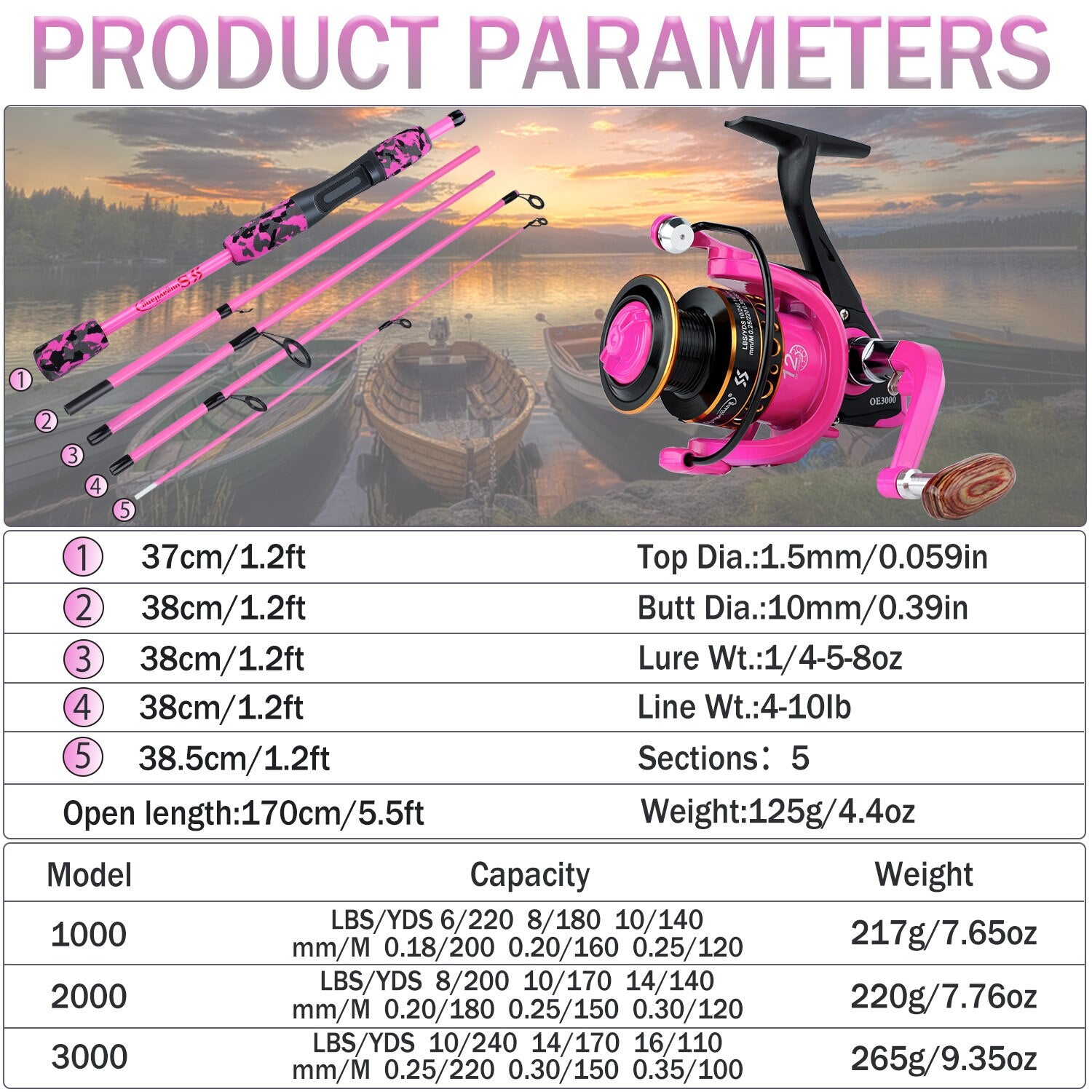 Sougayilang Portable 5 Sections Fishing Rod