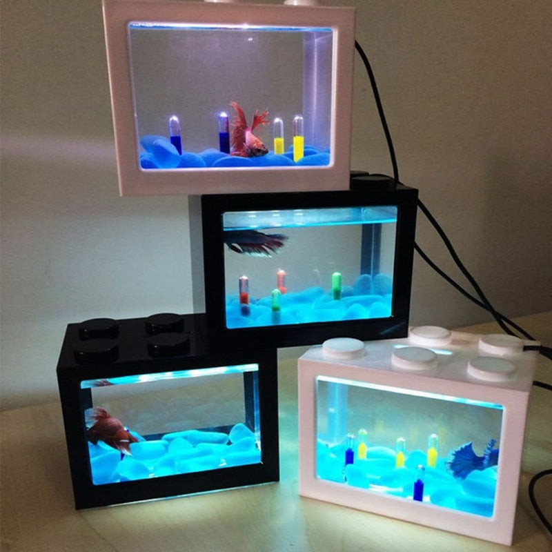 USB Mini Aquarium Fish Tank with LED Lamp Light Betta Fish Fighting