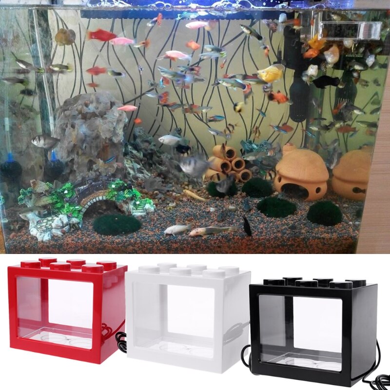 USB Mini Aquarium Fish Tank with LED Lamp Light Betta Fish Fighting