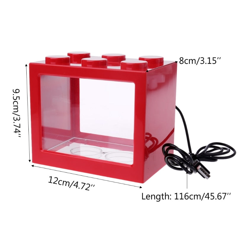 USB Mini Aquarium Fish Tank with LED Lamp Light Betta Fish Fighting