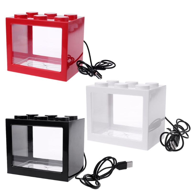 USB Mini Aquarium Fish Tank with LED Lamp Light Betta Fish Fighting